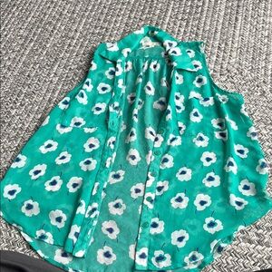 Lush Teal Floral Sleeveless Blouse